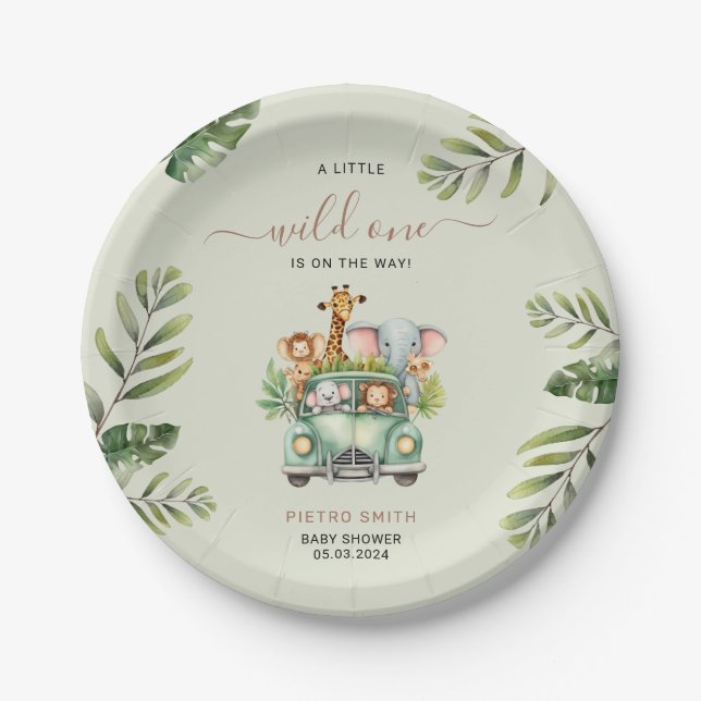 Assiettes En Carton Wild One Safari Animaux Baby shower garçon (Devant)