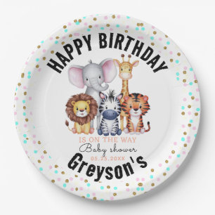Assiettes En Carton Wild One Safari Animaux Baby shower garçon