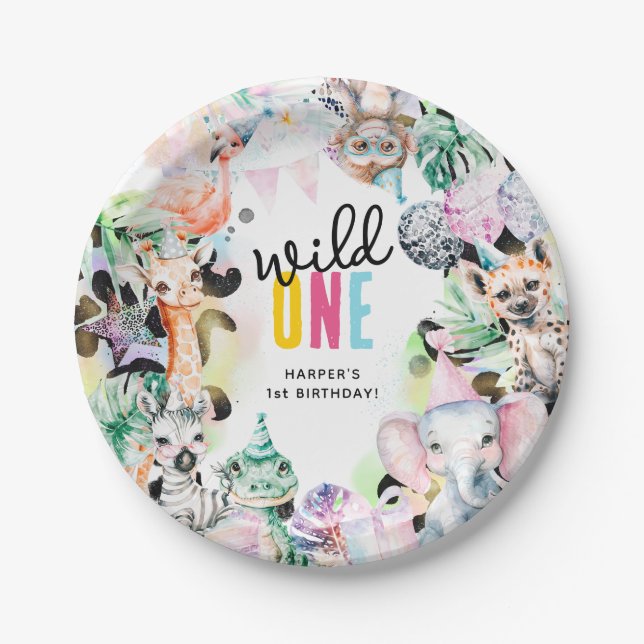 Assiettes En Carton Wild ONE Safari Animaux Cool 1er anniversaire (Devant)