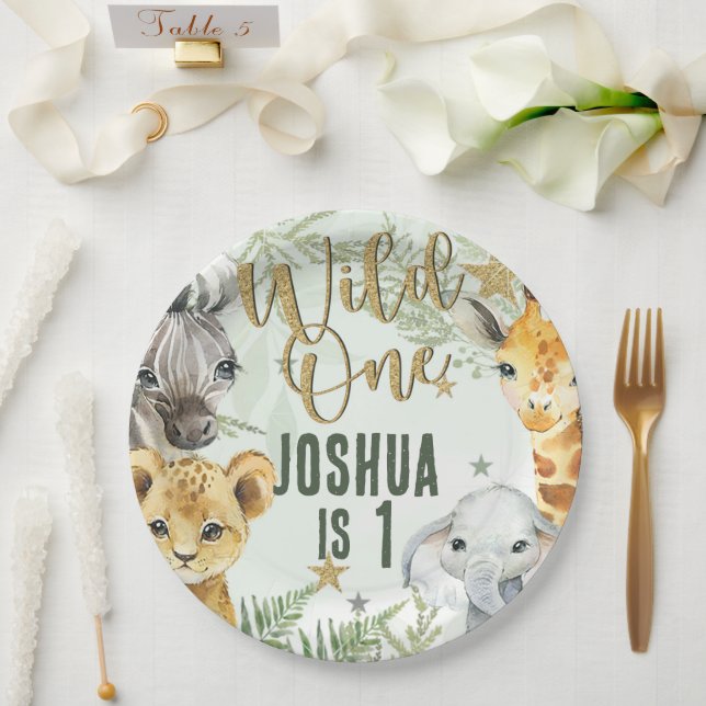 Assiettes En Carton Wild One Safari Animaux Plaques en papier (Mariage)