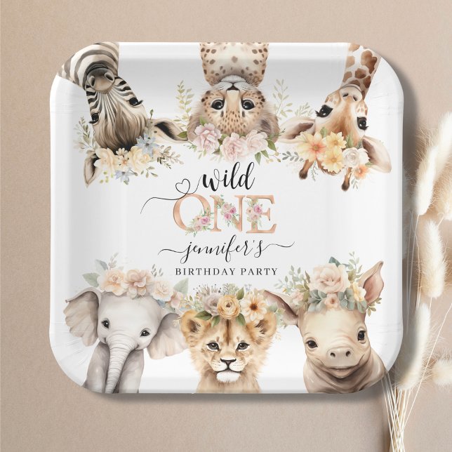 Assiettes En Carton Wild One Safari Girl 1er Anniversaire Plaque en pa (Créateur téléchargé)