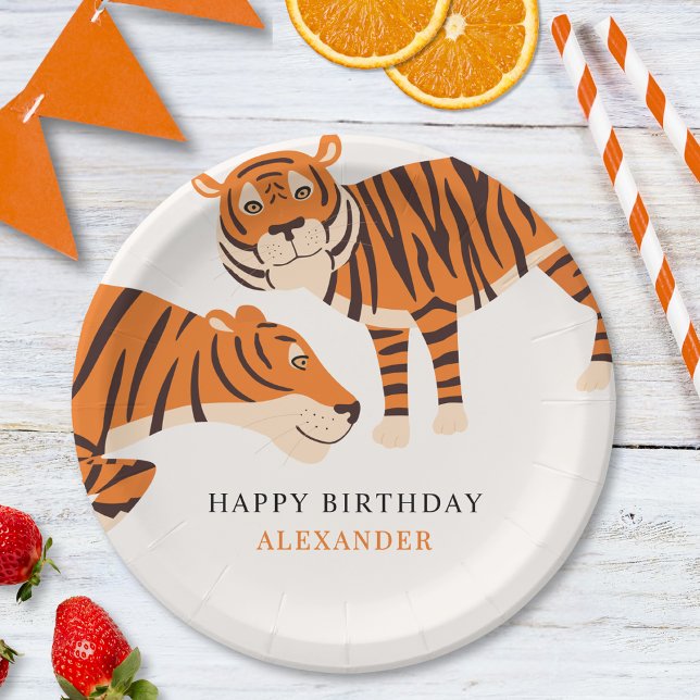 Assiettes En Carton Wild One Tiger Joyeux anniversaire d'enfants (Créateur téléchargé)
