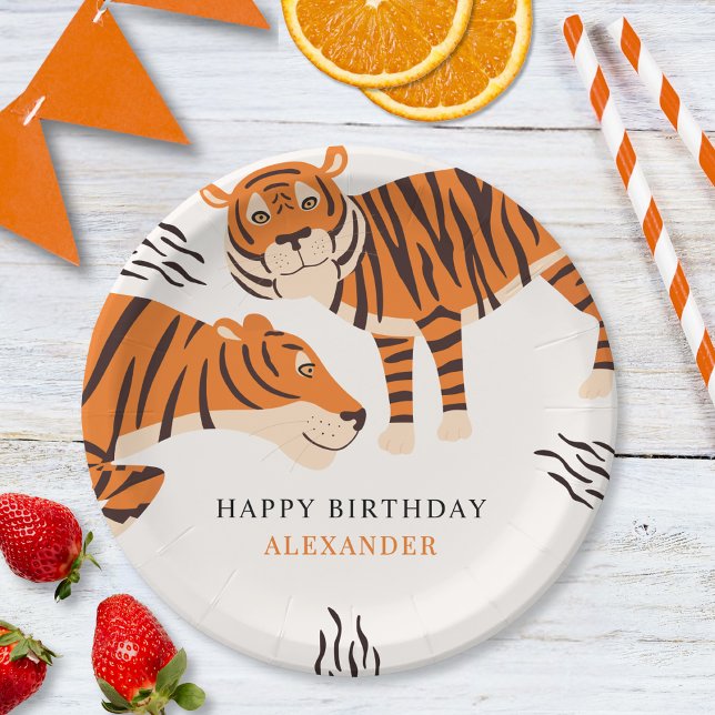 Assiettes En Carton Wild One Tiger Joyeux anniversaire d'enfants (Créateur téléchargé)