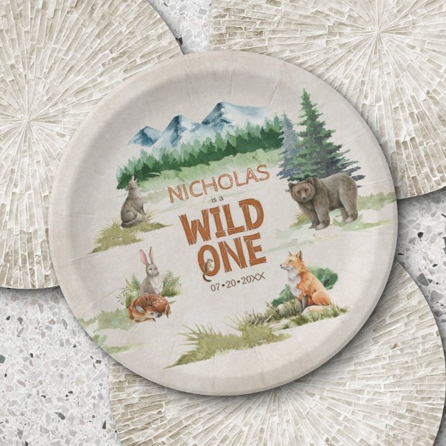 Assiettes En Carton Wild One Woodland Animal 1er fête d'anniversaire (Créateur téléchargé)