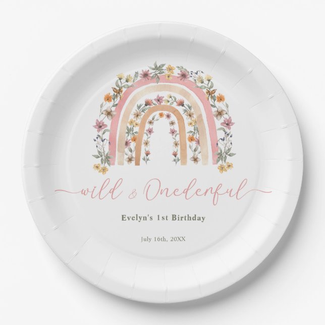 Assiettes En Carton Wild & Onedering Fleur sauvage Rainbow 1er anniver (Devant)