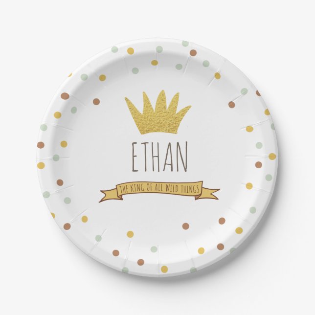 Assiettes En Carton Wild Things Gold couronne Premier anniversaire Pla (Devant)