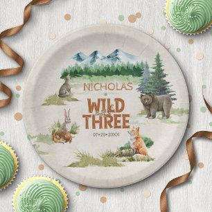 Assiettes En Carton Wild Three Woodland Animal 3e fête d'anniversaire