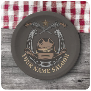 Assiettes En Carton Wild West Revolver Horseshoe Western Cowboy Saloon