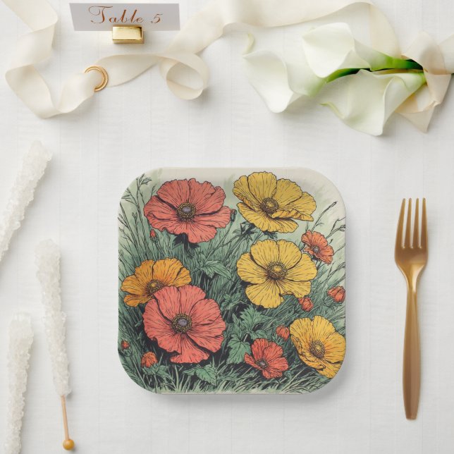 Assiettes En Carton Wildflower Birthday or Shower  (Mariage)