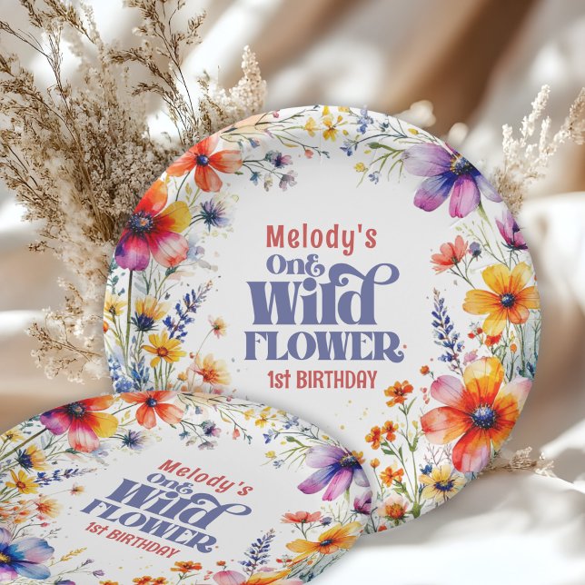 Assiettes En Carton Wildflower Wild One 1st birthday  (Créateur téléchargé)