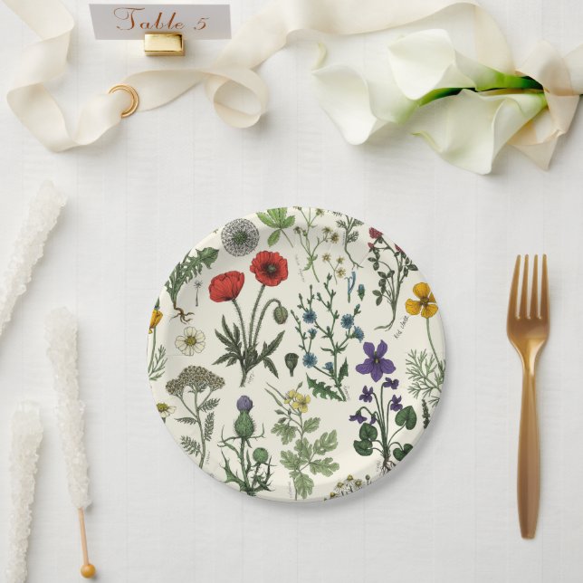 Assiettes En Carton Wildflowers collage (Mariage)