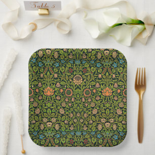 Assiettes En Carton William Morris - Ancolie, vert foncé,