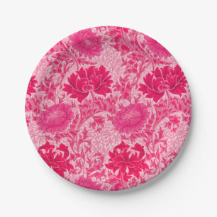 Assiettes En Carton William Morris Chrysanthemums, Fuchsia Pink