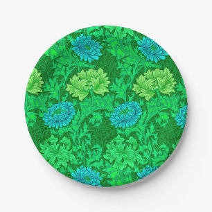 Assiettes En Carton William Morris Chrysanthemums, Lime Green & Aqua