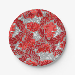 Assiettes En Carton William Morris Floral, Deep Red and Grey / Grey