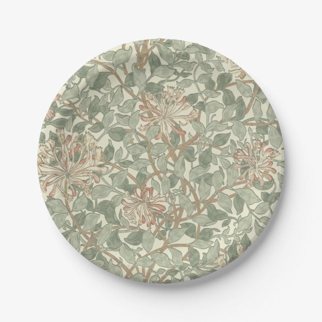 Assiettes En Carton William Morris Honeysuckle Vert Floral (Devant)