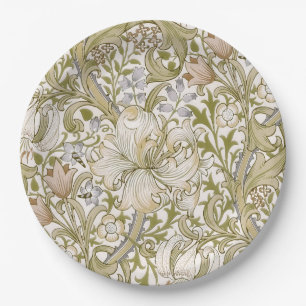 Assiettes En Carton William Morris Jardin Fleur de Lys Classique Doré