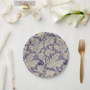Assiettes En Carton William Morris Motif Giroflée Bleu Antique