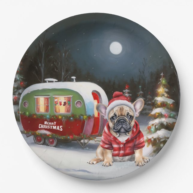 Assiettes En Carton Winter French Bulldog Caravan Christmas Adventure (Devant)