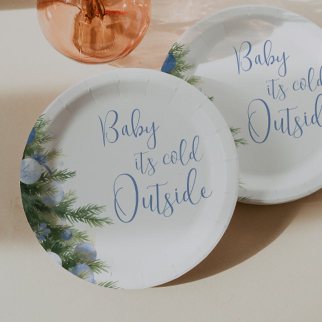 Assiettes En Carton Winter It's Cold Outside Blue Bow Baby Shower (Créateur téléchargé)