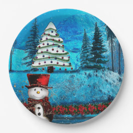 Assiettes En Carton Winter Lake Christmas Folk Art