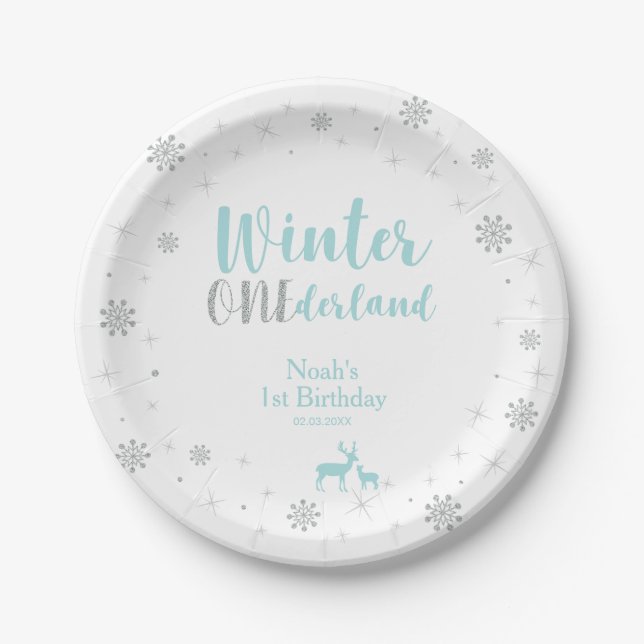 Assiettes En Carton Winter Onederland 1er Anniversaire Plaques papier  (Devant)