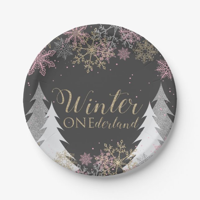 Assiettes En Carton Winter Onederland Party Plaques premier anniversai (Devant)