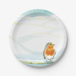 Assiettes En Carton Winter Wonderland avec Robin Illustration