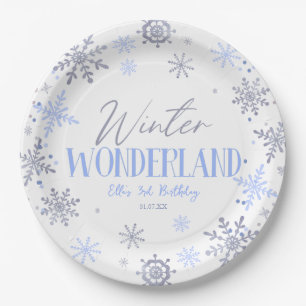 Assiettes En Carton Winter Wonderland Blue Snowflake fête d'anniversai