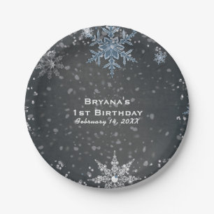 Assiettes En Carton Winter Wonderland Chalk Blue Grey Custom Party