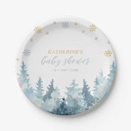Assiettes En Carton Winter Wonderland Gold & Silver Snow Baby shower