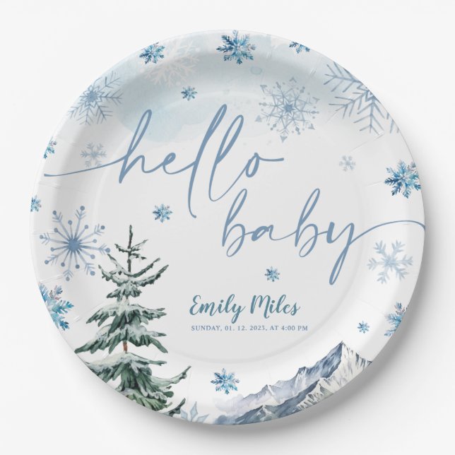 Assiettes En Carton Winter Wonderland Hello Baby Papier Plaques (Devant)