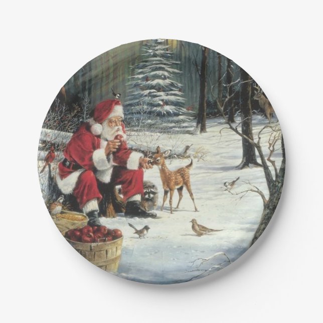 Assiettes En Carton Winter Wonderland Noël Père Noël and Deer (Devant)