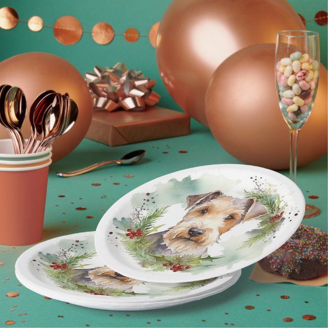 Assiettes En Carton Wirefox Terrier Festive de Noël Wreath Pup (Multi)