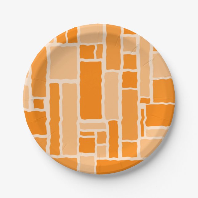 Assiettes En Carton Wobbly Modulé Rétro Moderne Géométrique Orange (Devant)