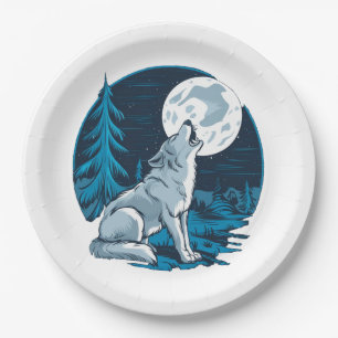 Assiettes En Carton Wolf hurle sur la lune