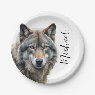 Assiettes En Carton Wolf Portrait Votre nom Écriture personnalisée