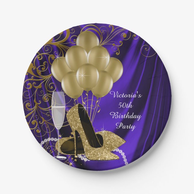 Assiettes En Carton Womans Purple Or Anniversaire Plaques papier (Devant)