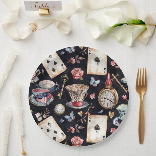 Assiettes En Carton Wonderland Alice Motif (Mariage)