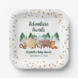 Assiettes En Carton Woodland Animals Adventure Await Baby shower