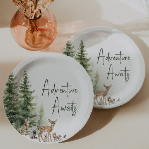 Assiettes En Carton Woodland Animals Adventure Await Baby shower