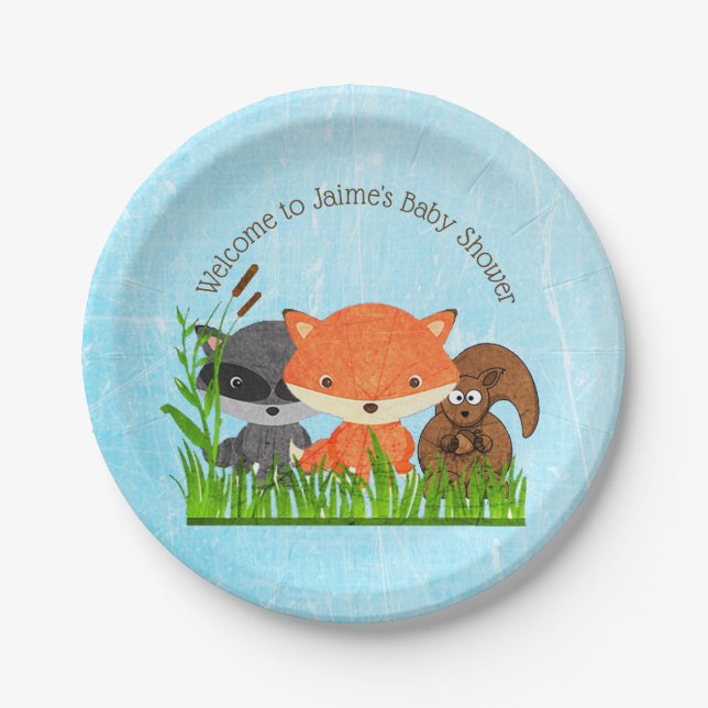 Assiettes En Carton Woodland Créatures Plaques de papier Baby shower (Devant)