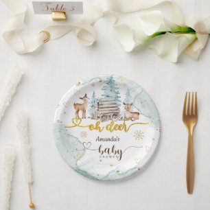 Assiettes En Carton Woodland Oh Deer Baby shower de neige
