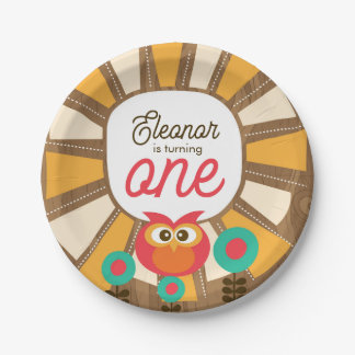 Assiettes En Carton Woodland Owl First Birthday Invitation – One Year 