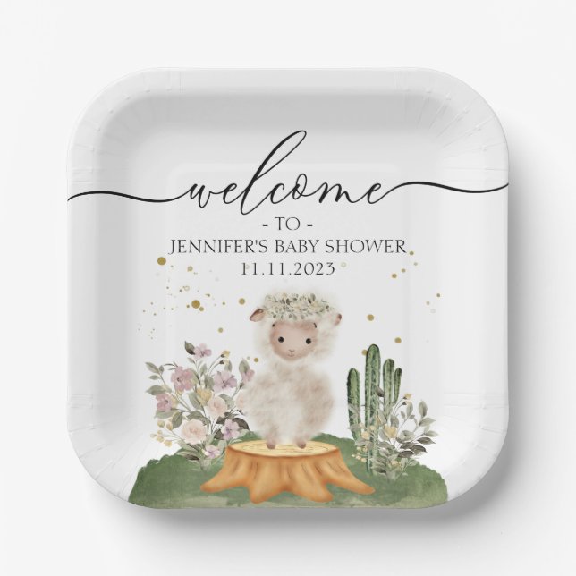 Assiettes En Carton Woodland Sheep Earth Tone Baby Shower (Recto)
