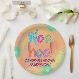 Assiettes En Carton Woohoo Word Art Name Félicitations personnalisées