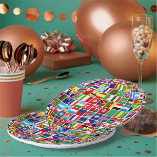 Assiettes En Carton World Flags Globe, International,