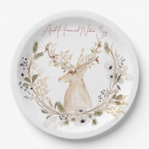 Assiettes En Carton Wreath de cerfs d'hiver