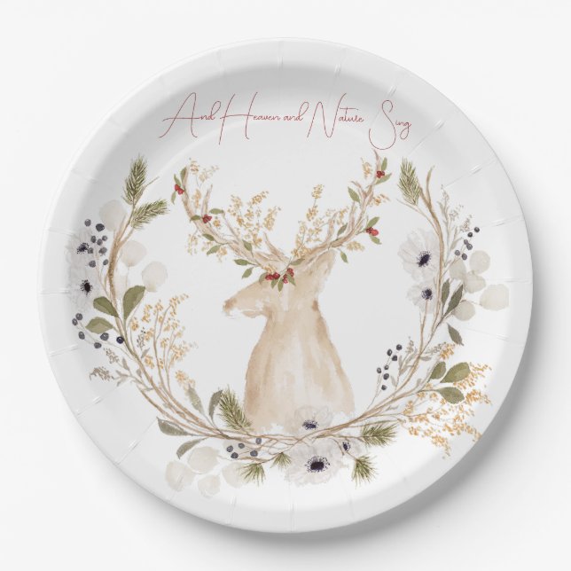 Assiettes En Carton Wreath de cerfs d'hiver (Devant)