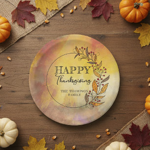 Assiettes En Carton Wreath Of DoodFeuilles and Berries Thanksgiving